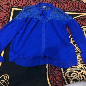 CHARLOTTE RUSSE sheer royal blue collared shirt